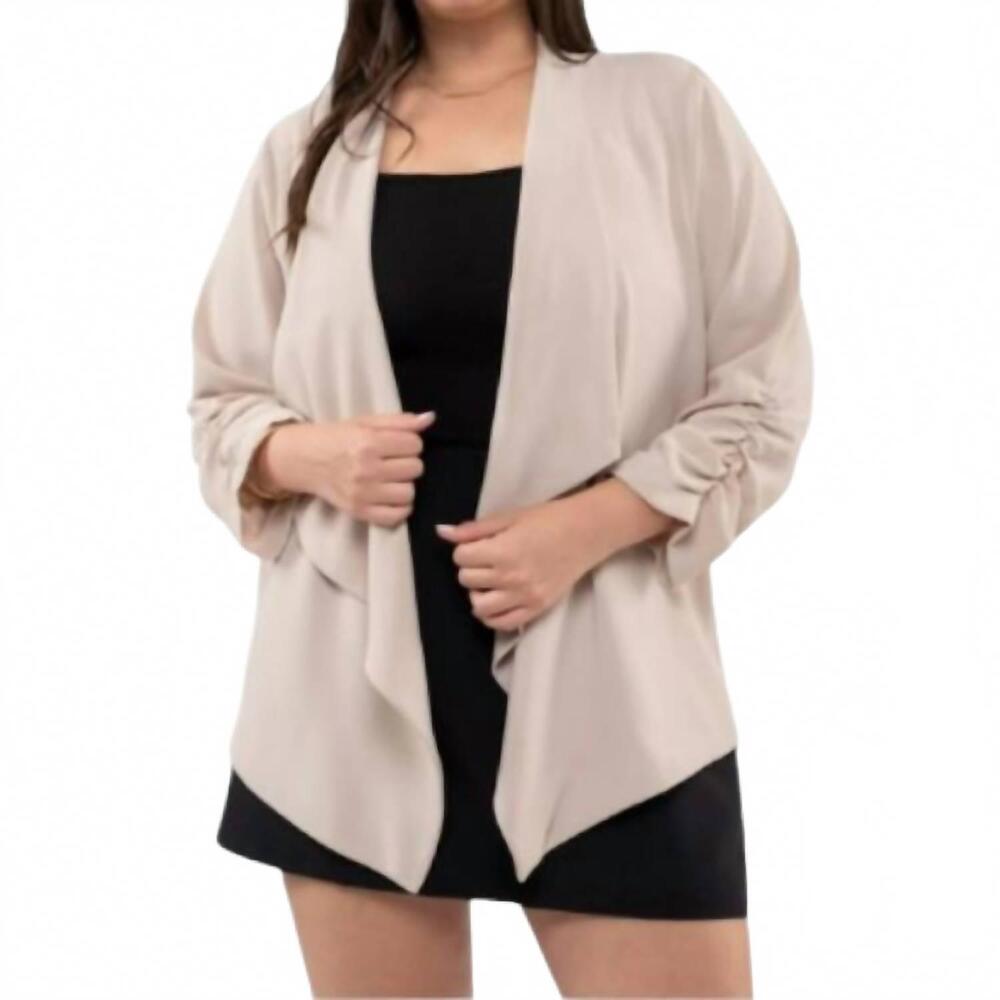 NEW PERCH 3/4 rouched sleeve blazer - plus in khaki